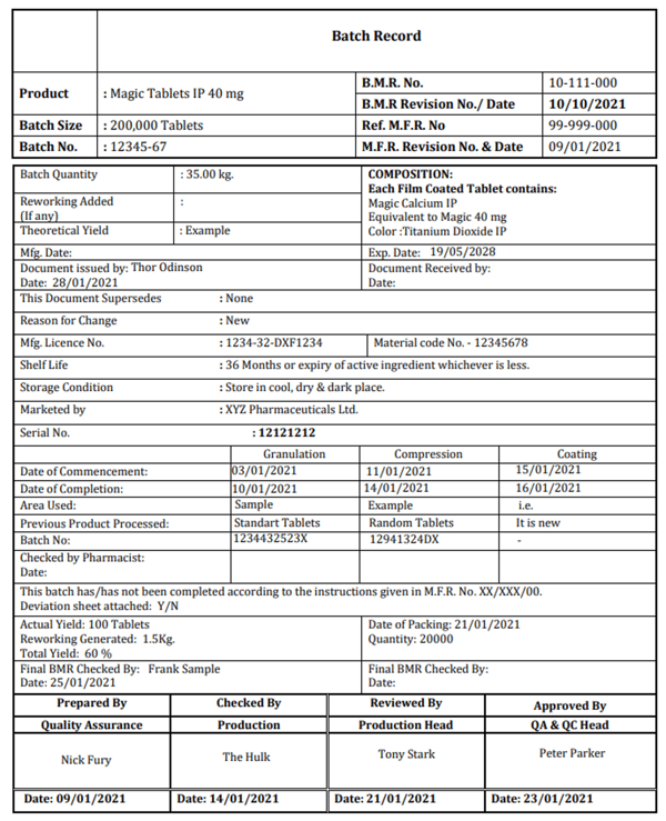 Batch Record example 1