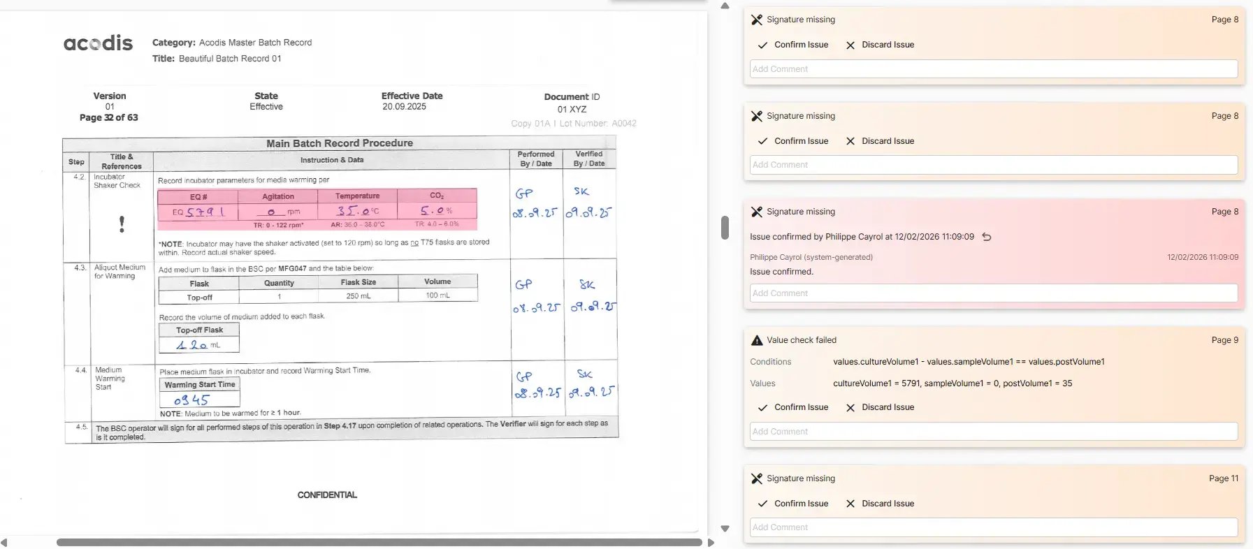 The on screen review by exception