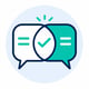 Overlapping speech bubbles with a shared checkmark representing trust